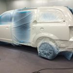 van finished in paint booth