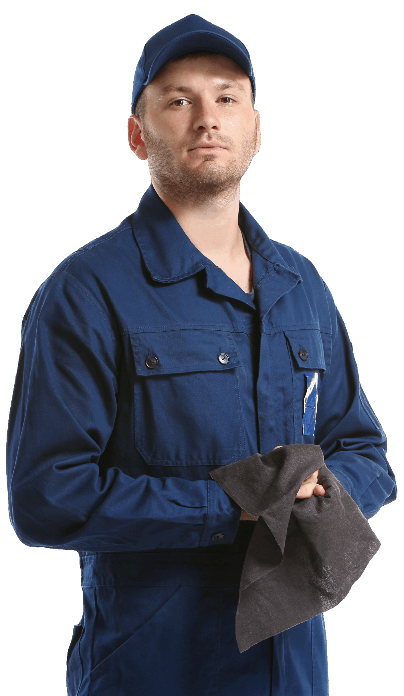 Mechanic in uniform with rag standing